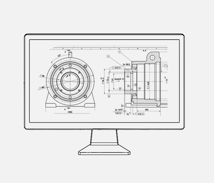 機械図面を表示するモニター